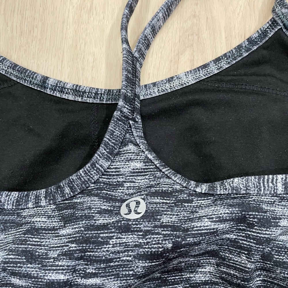 Lululemon, workout tank, black and grey, built in sports bra, fitted tank